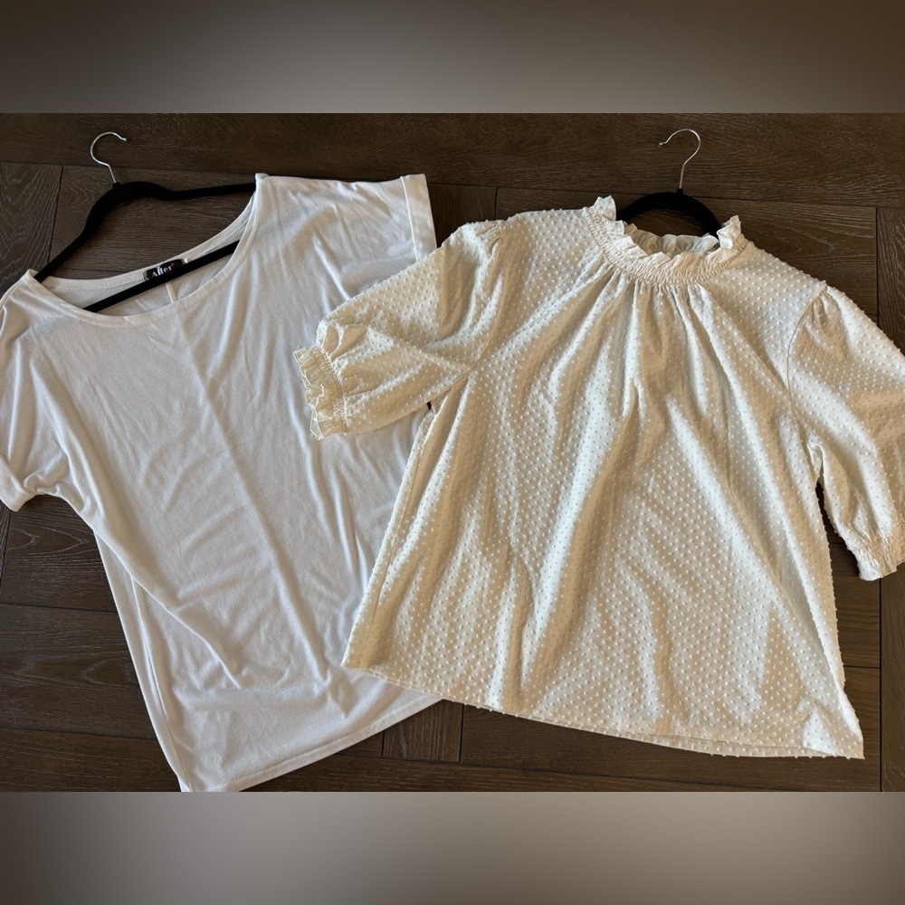 Set of 2! Chic White cold shoulder and JCrew Cream ruffle Women's Tops Set